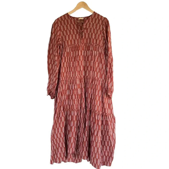 Matta NY Classic Yamini Dress Rust Ikat Lozenge lightweight Cotton Size Medium - Picture 1 of 10